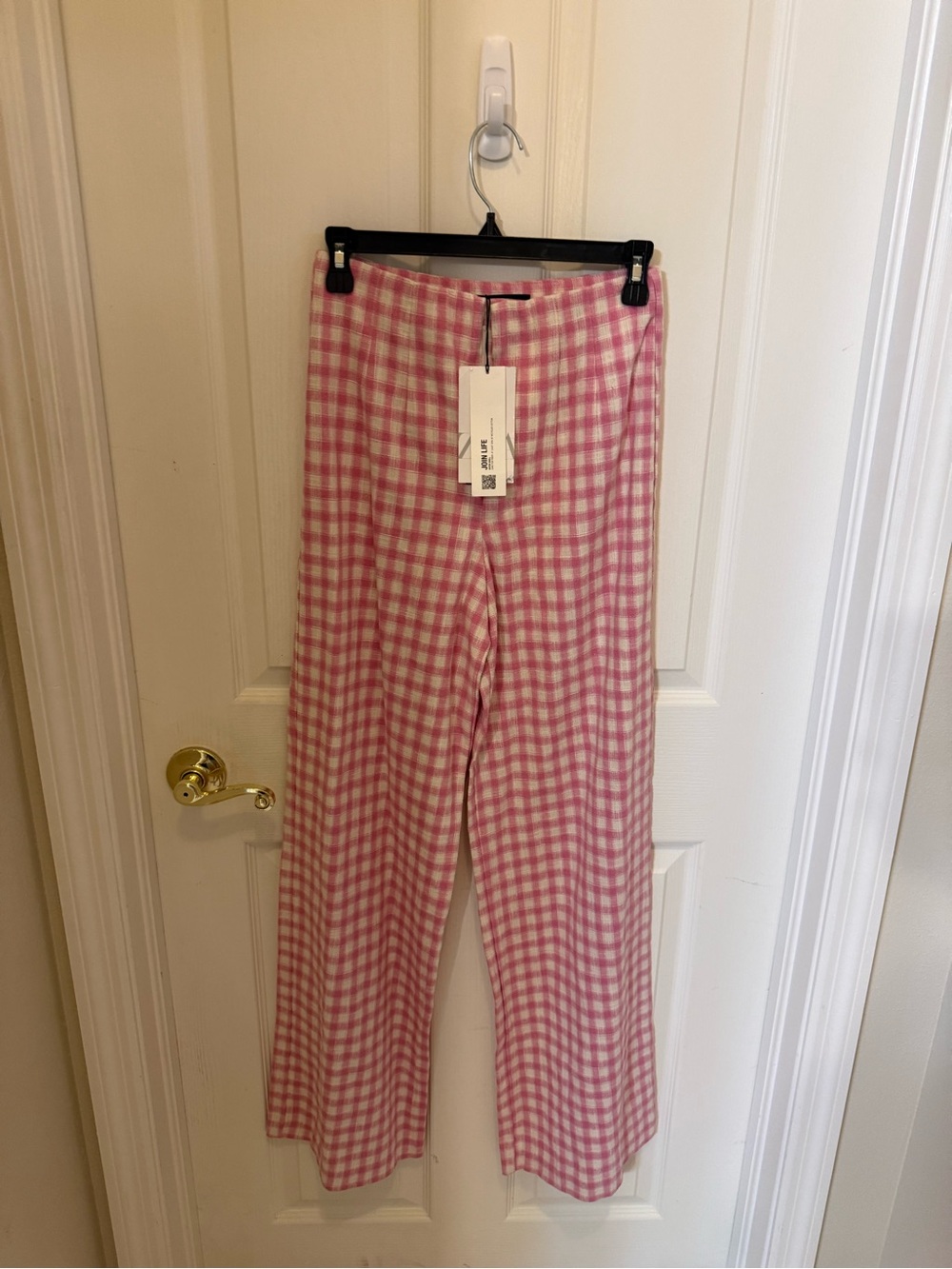Pink Gingham Wide-Leg Pants